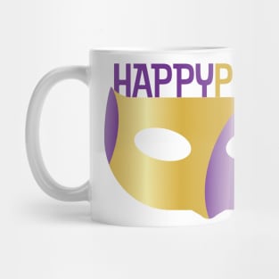 Purple Gold Happy Purim and mask Mug